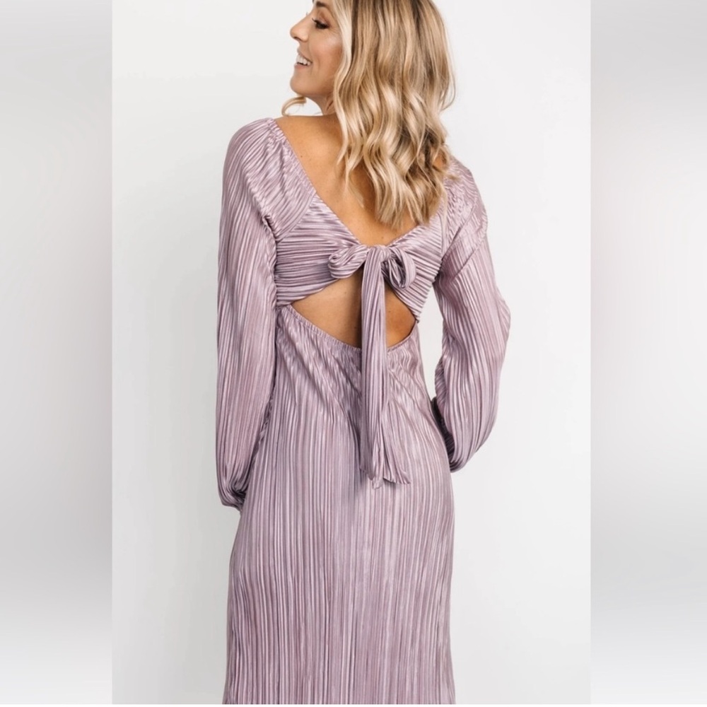Baltic Born Amani Pleated Midi Dress in Lilac Purple Women Size XL Back Tie - Picture 2 of 11